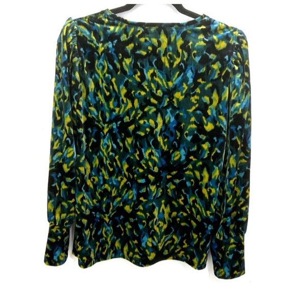 Chico’s Ikat Velvet Long Sleeve Tee Green Colorful Abstract Size L Long Sleeve - Picture 3 of 9